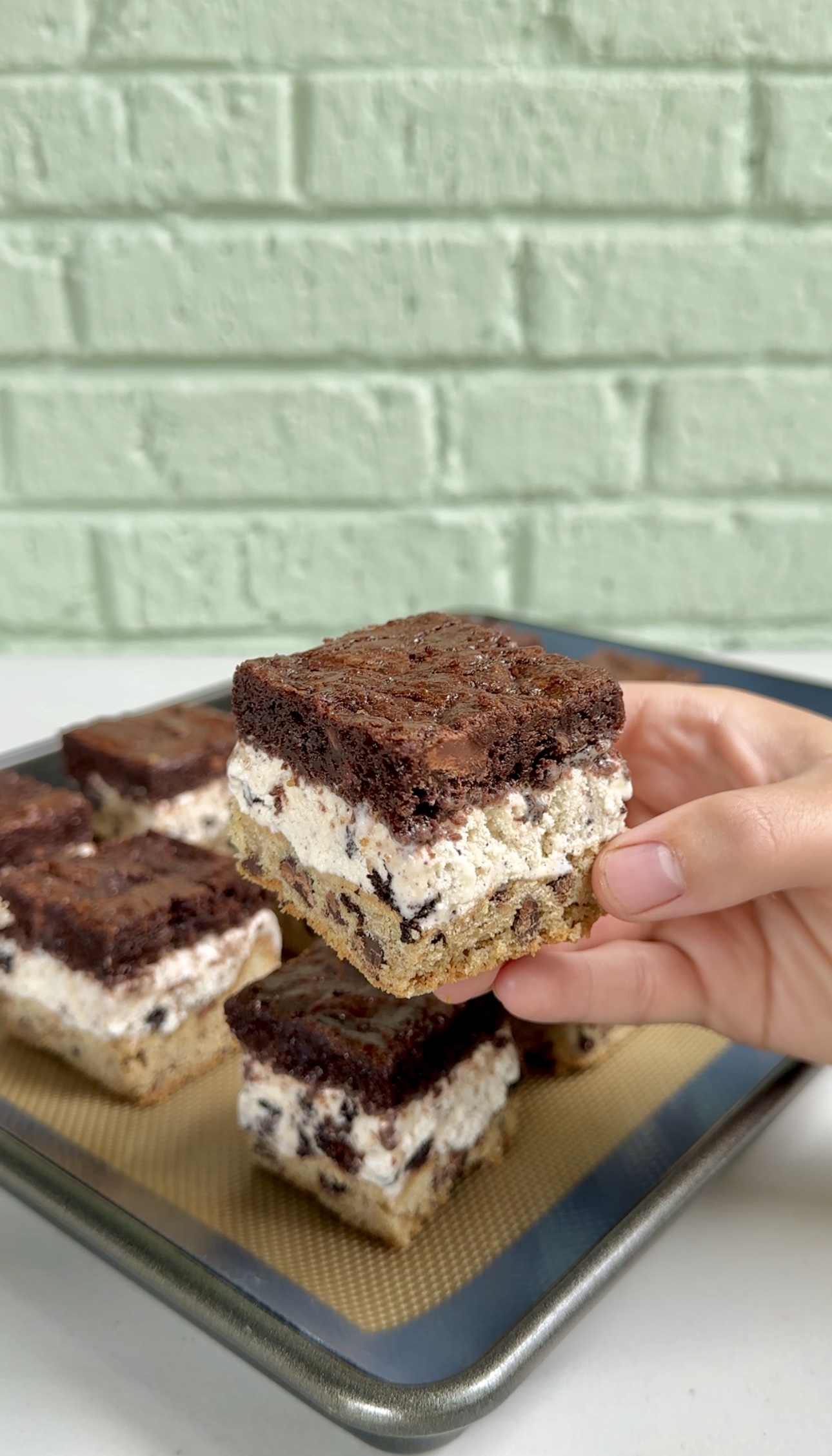 Brownie-Chocolate Chip Ice Cream Sandwiches with Stuffed Oreo Surprise