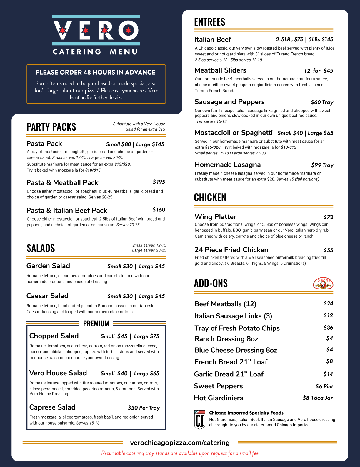 vero chicago pizza menu