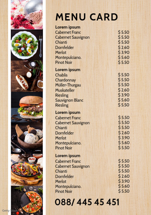 menu list for food