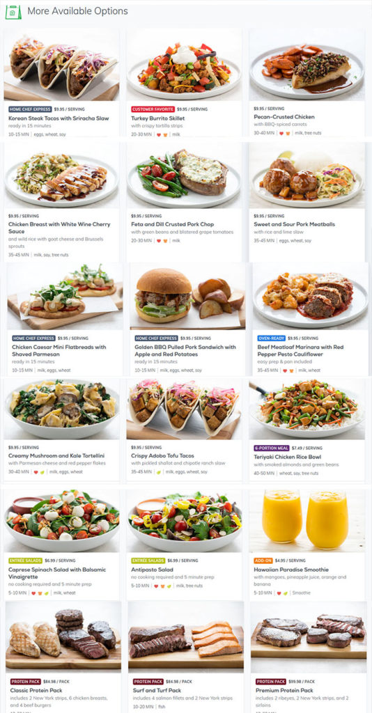 home chef menu options